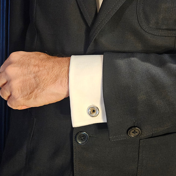 Turbine Designer Cufflinks in Sterling Silver by Alexander Davis